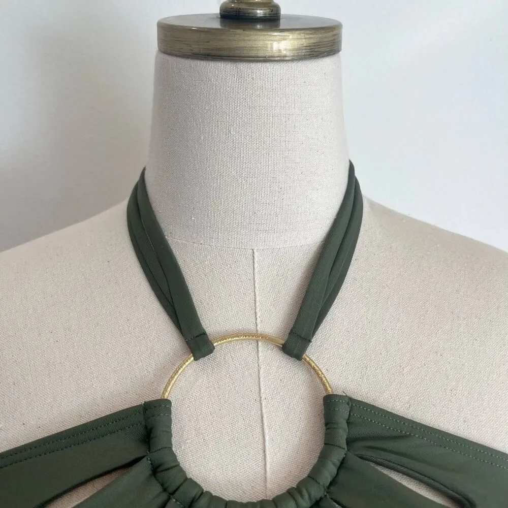 Vince Camuto Serengeti  Ring Cutout Halter Top Safari Green Size Small